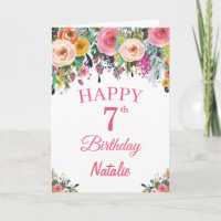7e anniversaire Aquarelle Floral Flowers Carte ros