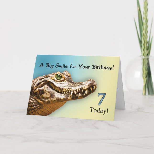 7e anniversaire carte d'alligator souriante (Devant)
