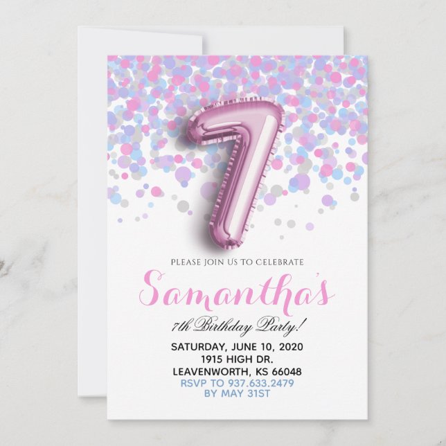 7e anniversaire Confetti Invitation (Devant)