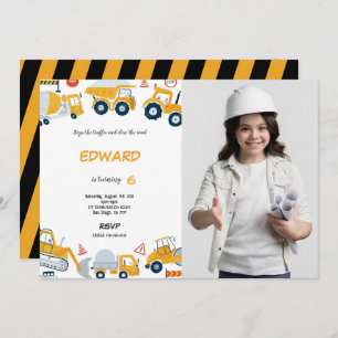 7e anniversaire Construction Boy Photo Invitation