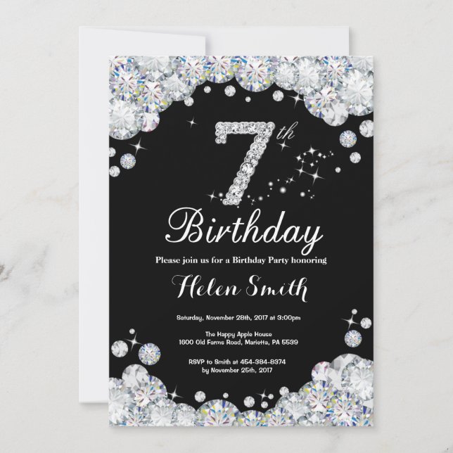 7e anniversaire Invitation Chalkboard Argent Diamo (Devant)