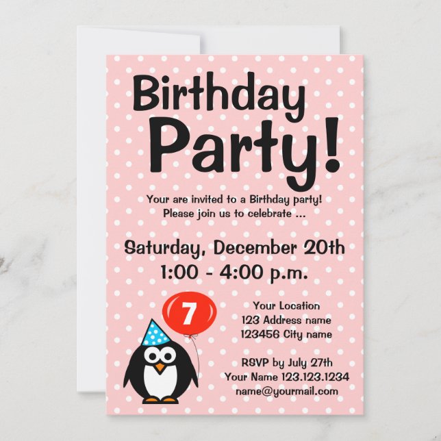 7e anniversaire invitations de fête avec mignon ma (Devant)