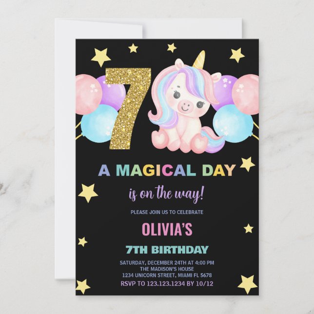 7e anniversaire Unicorn Anniversaire Invitations (Devant)