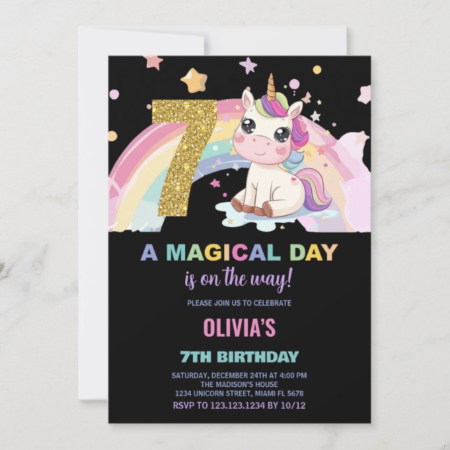 7e anniversaire Unicorn Anniversaire Invitations (Devant)