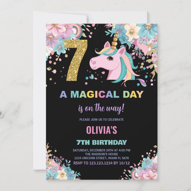 7e anniversaire Unicorn Anniversaire Invitations (Devant)