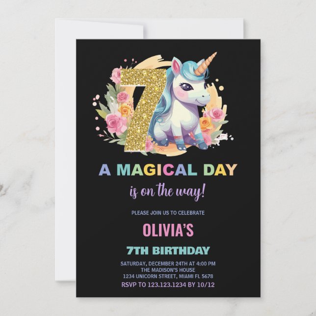 7e anniversaire Unicorn Anniversaire Invitations (Devant)