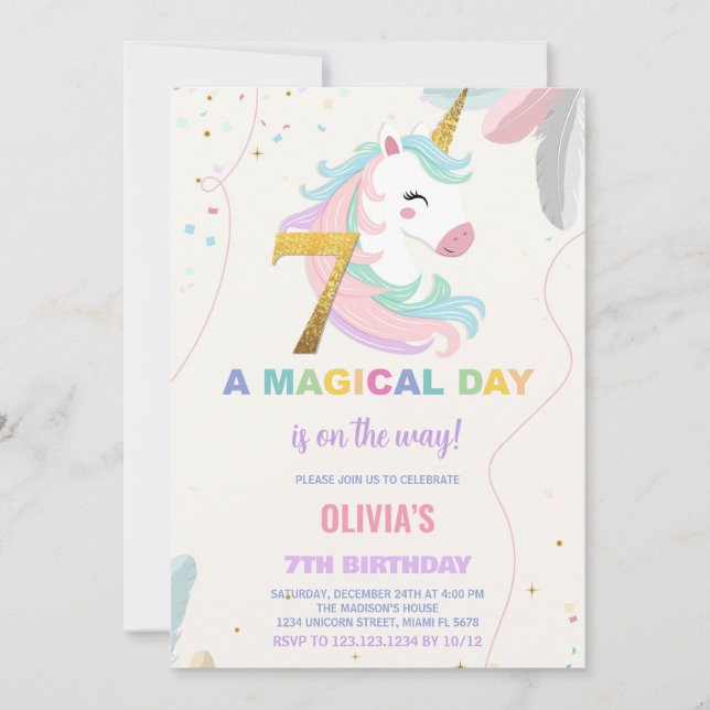 7e anniversaire Unicorn Anniversaire Invitations (Devant)