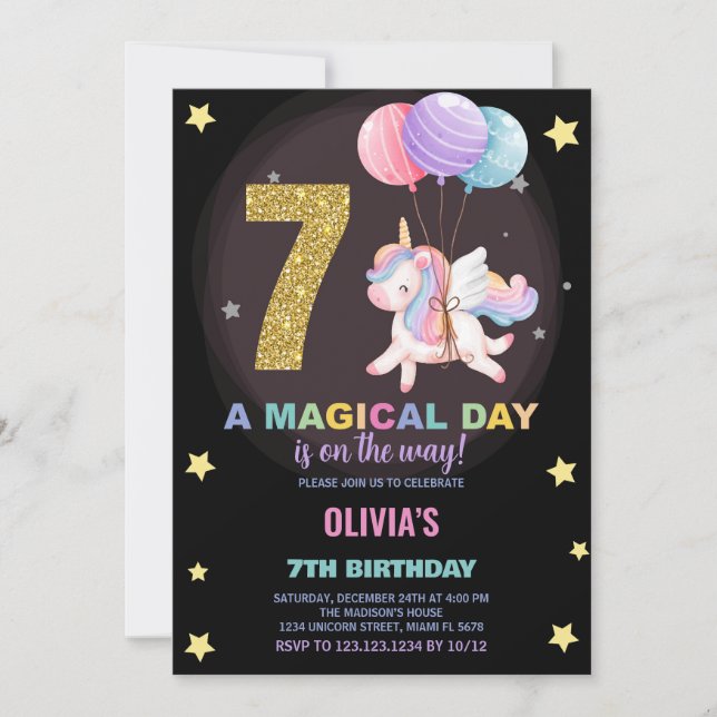 7e anniversaire Unicorn Anniversaire Invitations (Devant)