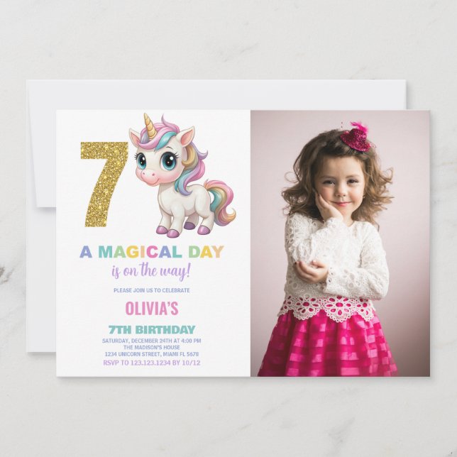 7e anniversaire Unicorn Birthday Invitations photo (Devant)