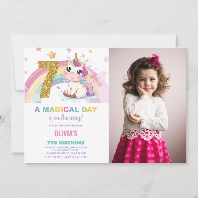 7e anniversaire Unicorn Birthday Invitations photo (Devant)