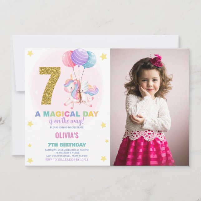 7e anniversaire Unicorn Birthday Invitations photo (Devant)