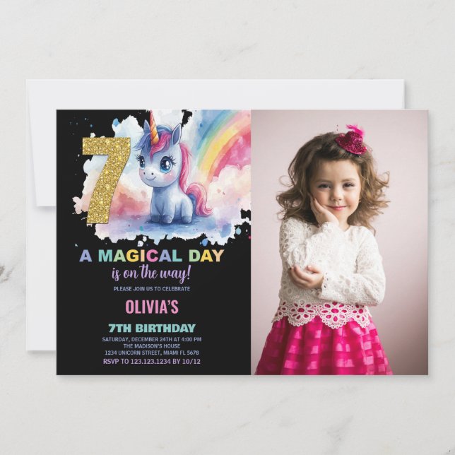 7e anniversaire Unicorn Birthday Invitations photo (Devant)