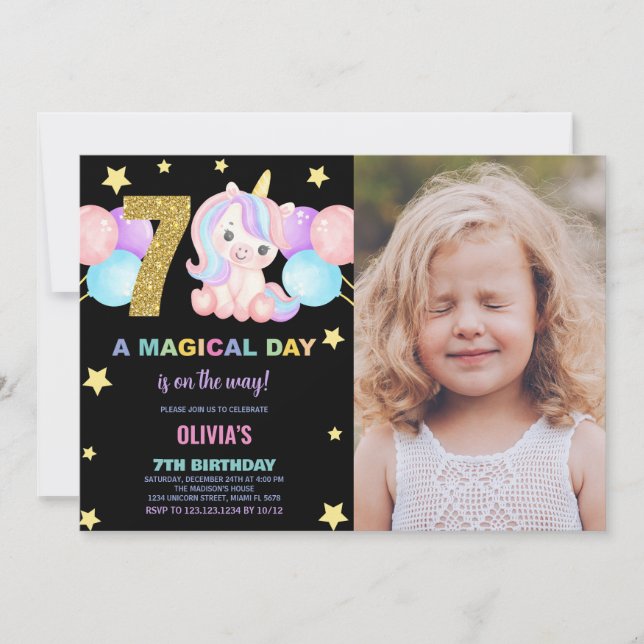 7e anniversaire Unicorn Birthday Invitations photo (Devant)