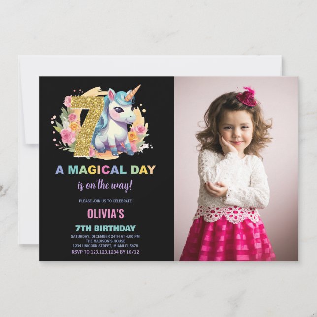 7e anniversaire Unicorn Birthday Invitations photo (Devant)