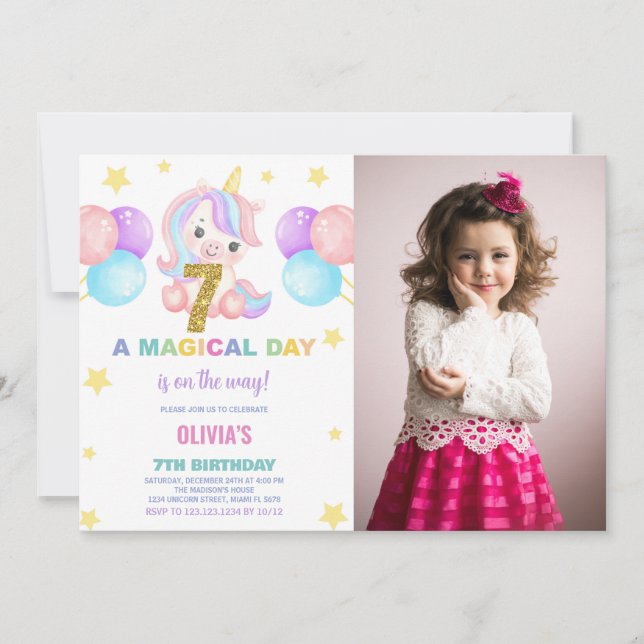 7e anniversaire Unicorn Birthday Invitations photo (Devant)