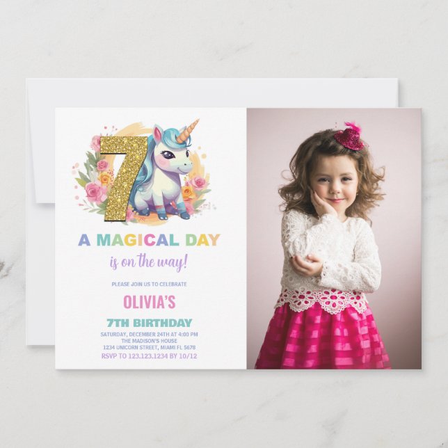 7e anniversaire Unicorn Birthday Invitations photo (Devant)