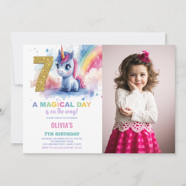 7e anniversaire Unicorn Birthday Invitations photo (Devant)