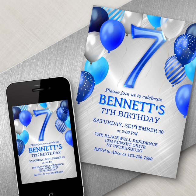 7e Boys Blue Birthday Invitation (Créateur téléchargé)