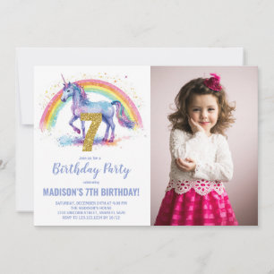 7e Rainbow Unicorn Birthday Invitations photo
