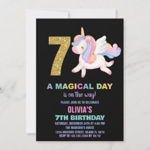 7e Rainbow Unicorn Invitations Anniversaire Noir