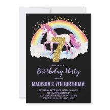 7e Rainbow Unicorn Invitations d'anniversaire