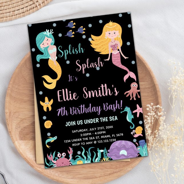 7e sous la mer Blond Mermaid Invitations (7th Under the sea Blond Mermaid Invitations)