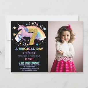 7e Unicorn Anniversaire Invitations avec photo