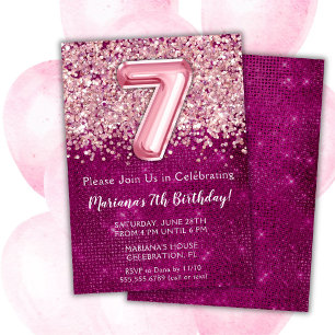 7ème anniversaire Invitation Girly Magenta Parties