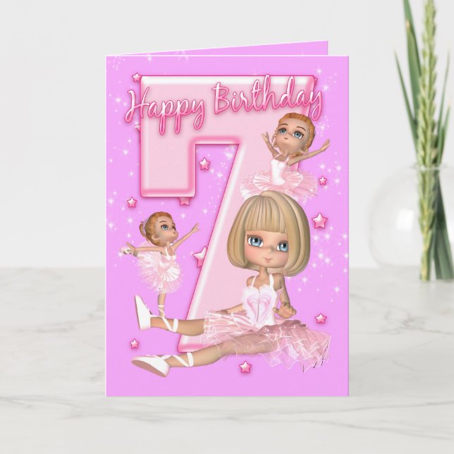 7ème Carte d'anniversaire avec la ballerine (Devant)