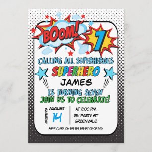 7ème invitation de fête d'anniversaire de super