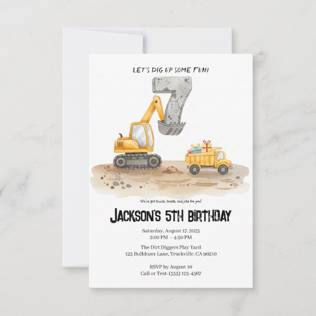 7th Birthday Construction Boy Birthday Invitation (Devant)