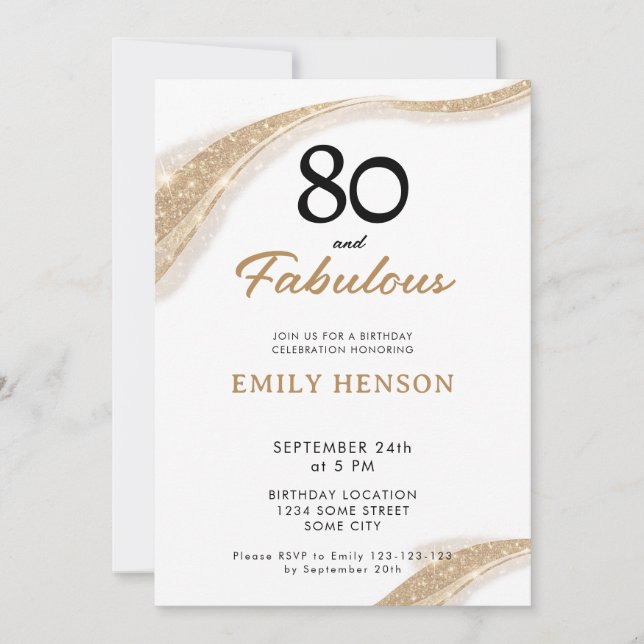 80 and Fabulous Gold 80th Birthday Invitation (Devant)