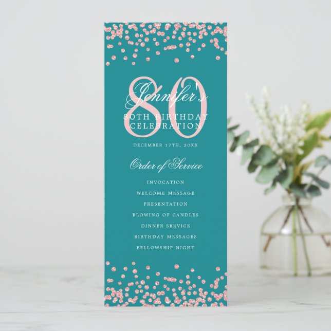 80 Anniversaire Menu du programme Merci Rose Gold  (Debout devant)