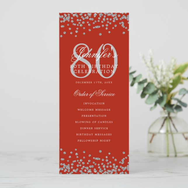80 Anniversaire Programme Argent Confetti Menu Rou (Debout devant)