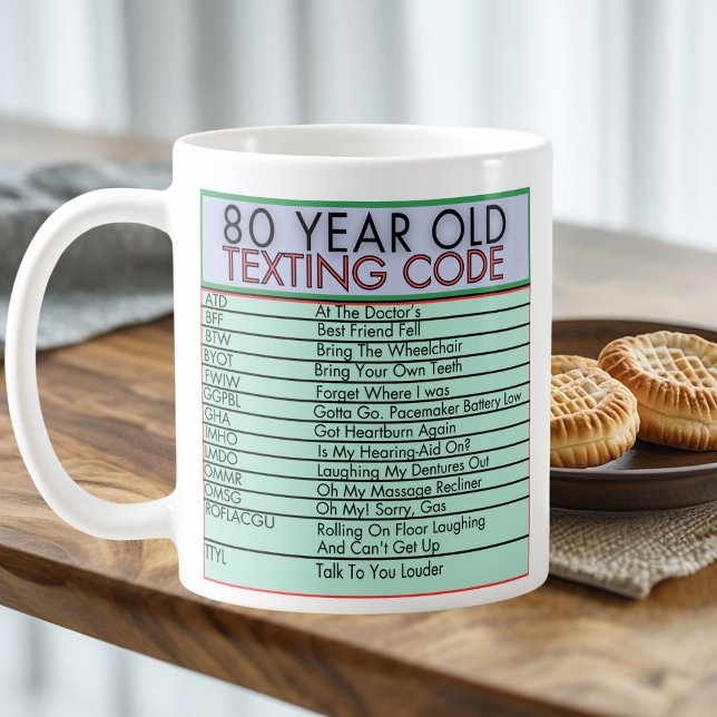 80 Ans Code de Textes Amusant Anniversaire Mug Sen (Créateur téléchargé)