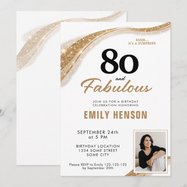 80 ans et Fabuleux Invitation 80e anniversaire (Devant / Derrière)