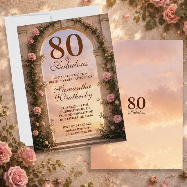 80 ans et Fabuleux Invitation Anniversaire à l'Arc (80 & Fabulous Floral Arch Birthday Invitation)