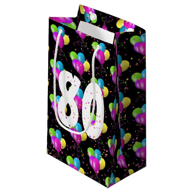 80e Anniversaire Ballons et Confetti Petit Sac Cad (Devant Angle)