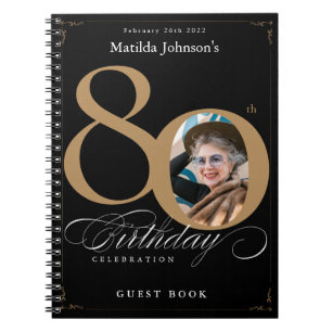 80e anniversaire Black Gold Elegant Script Livre d