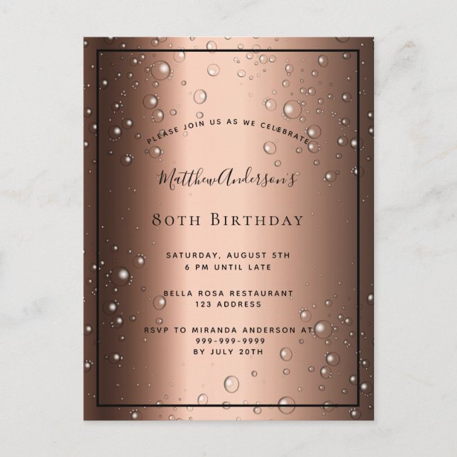 80e anniversaire bronze brun noir bulle invitation (Devant)