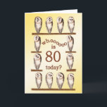80e anniversaire, carte de curious owls.<br><div class="desc">Des chouettes de grange qui tournent la tête. Une carte d'anniversaire humoristique pour quelqu'un qui aime les chouettes.</div>