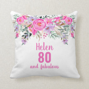 80e anniversaire d'aquarelle rose oreiller à jeton