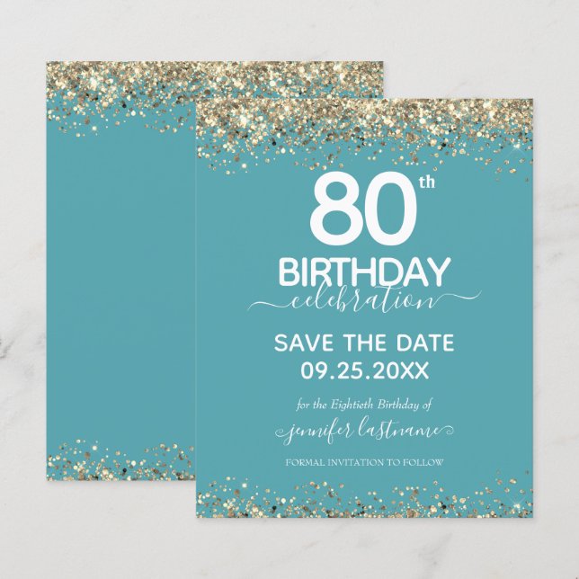 80e anniversaire Enregistrer la date Invitation bu (Devant / Derrière)