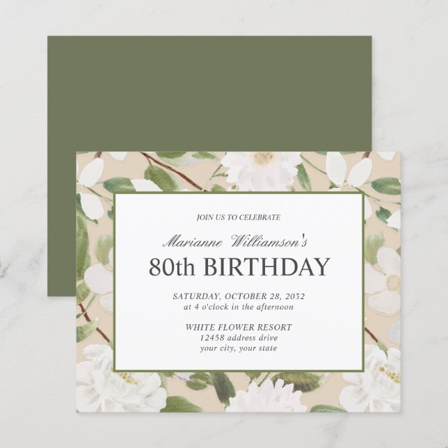 80e anniversaire Feminine White Flowers Ivory (Devant / Derrière)