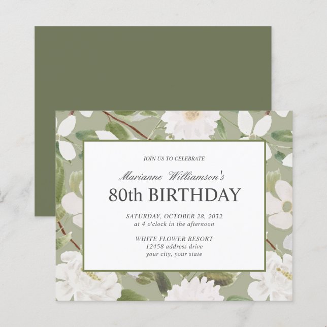80e anniversaire Feminine White Flowers sage (Devant / Derrière)