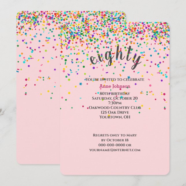 80e Anniversaire Fête confetti Invitation (Devant / Derrière)