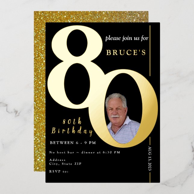 80e anniversaire Fête Fête Foil Invitation (Recto/Verso)