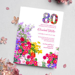 80e anniversaire fête fleurie invitation moderne