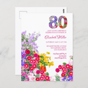 80e anniversaire fête fleurie invitation moderne