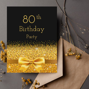 80e anniversaire fête noir or arc invitation